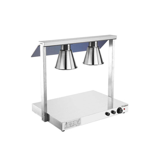 Warmhalteplatte Edelstahl - 1 kW - mit 2 Infrarot-Wärmelampen - Silver