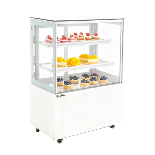 Kühl- & Kuchenvitrine - 900mm - Doppelverglasung - Spiegelfront - Weiss