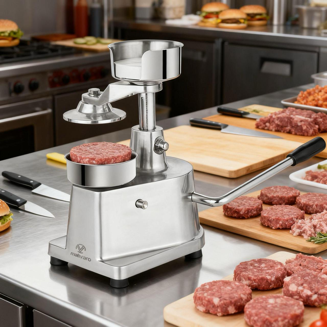 Manuelle Hamburgermaschine - 100 mm - Silber