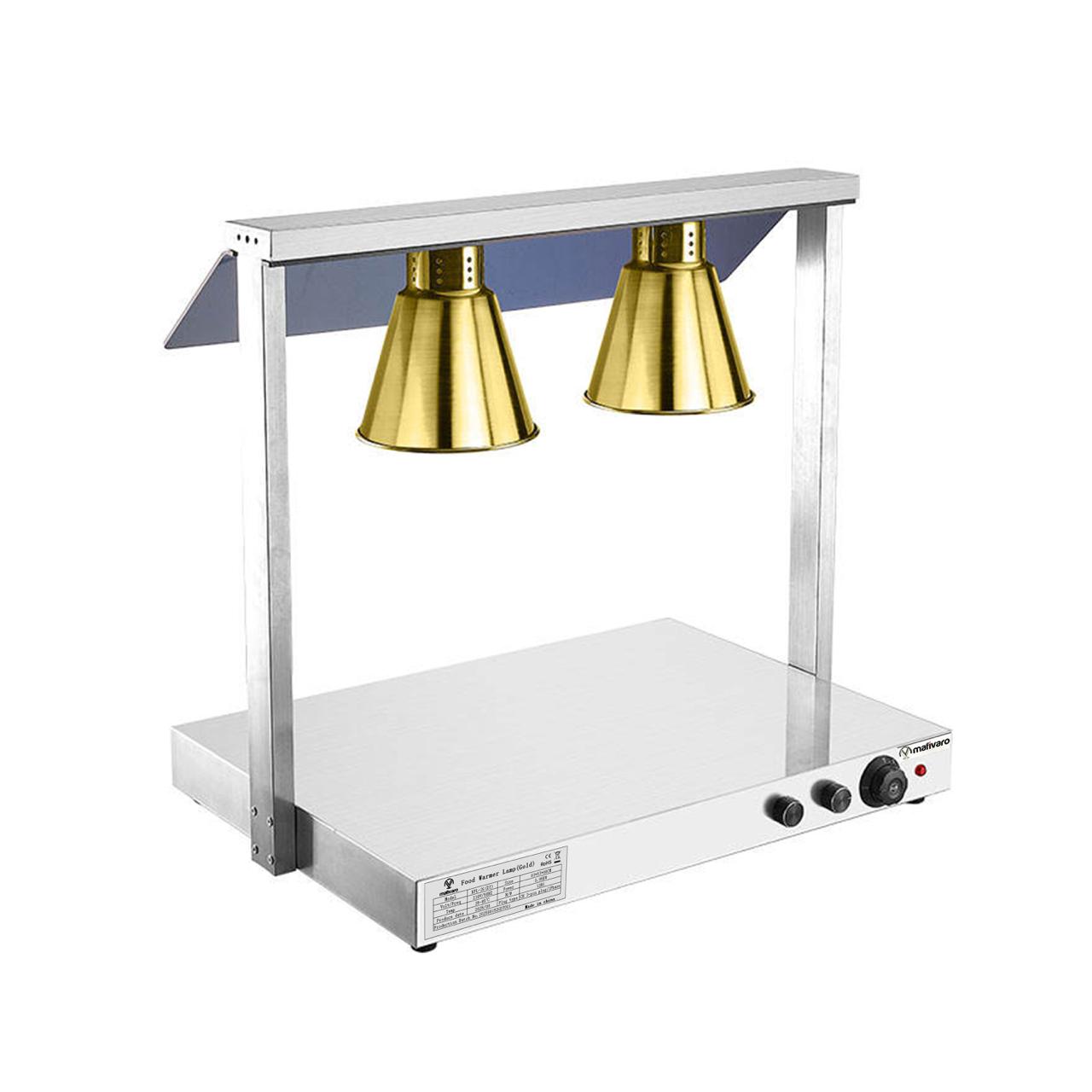 Warmhalteplatte Edelstahl - 1 kW - mit 2 Infrarot-Wärmelampen - Gold