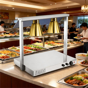 Warmhalteplatte Edelstahl - 1 kW - mit 2 Infrarot-Wärmelampen - Gold