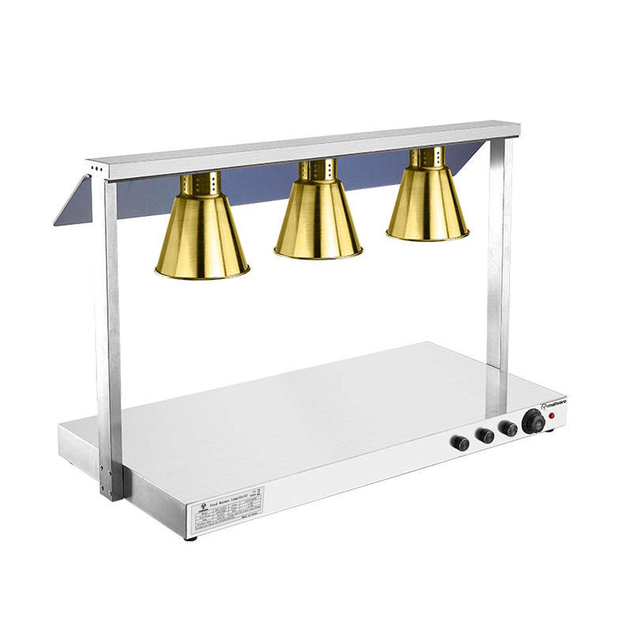 Warmhalteplatte Edelstahl - 1,5 kW - mit 3 Infrarot-Wärmelampen - Gold