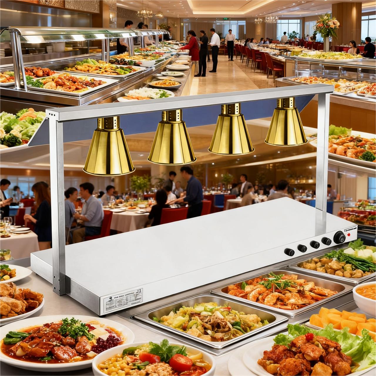 Warmhalteplatte Edelstahl - 2.0 kW - mit 4 Infrarot-Wärmelampen -  Gold