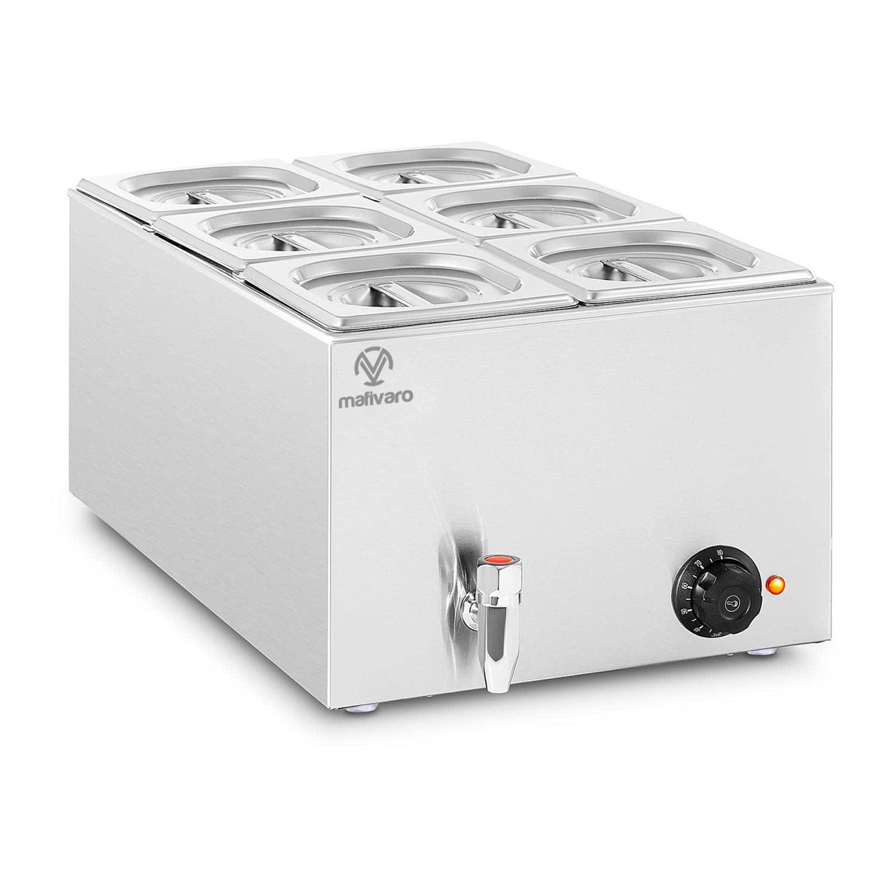 Elektro Bain-Marie - mit 6 GN - 0.6 kW - mit Ablasshahn