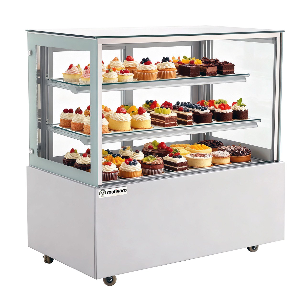 Kühl- & Kuchenvitrine - 1200mm - Doppelverglasung - Spiegelfront - Weiss