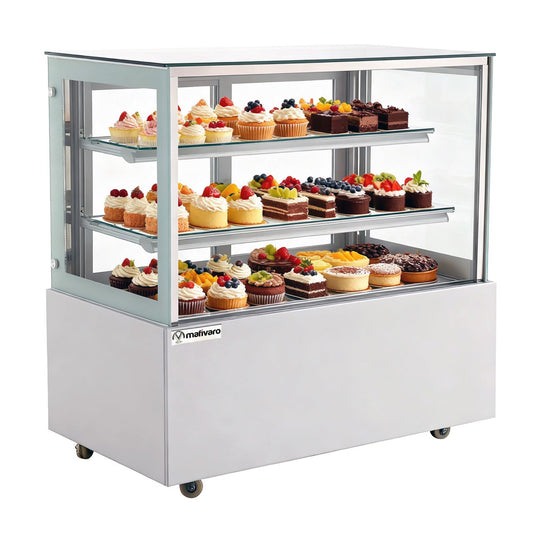 Kühl- & Kuchenvitrine - 1200mm - Doppelverglasung - Spiegelfront - Weiss