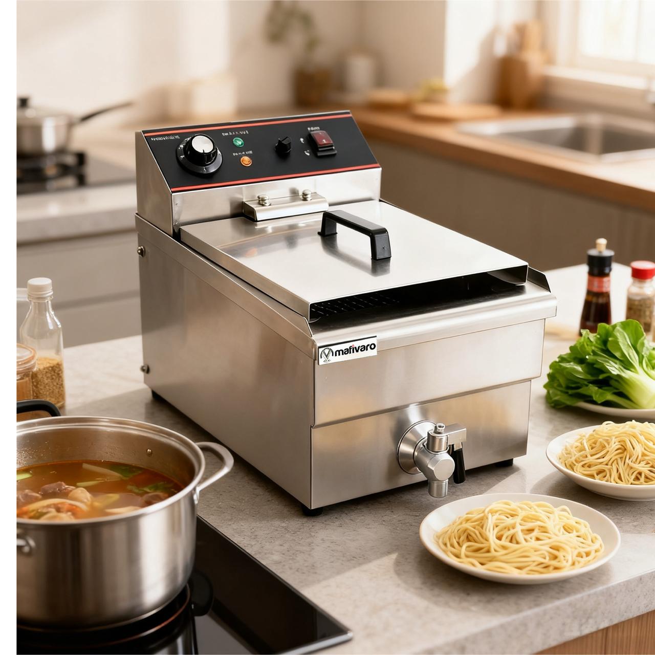 Elektro Doppelfritteuse - 13 Liter - 3 kW-mit Ablasshahn