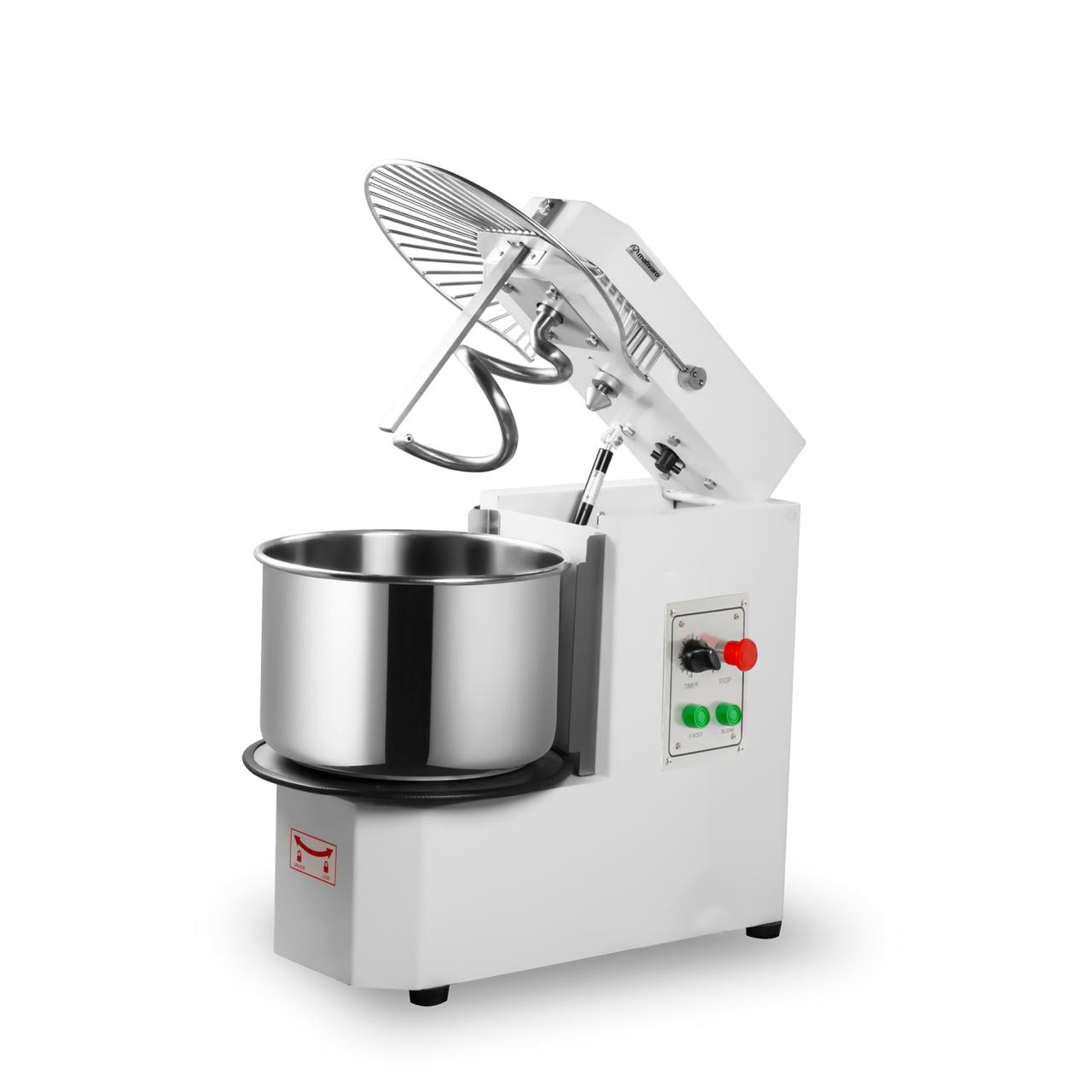 Teigknetmaschine - 30 Liter / 25 kg - 2 Geschwindigkeiten - Kessel abnehmbar & Rührwerk aufklappbar - Timerfunktion