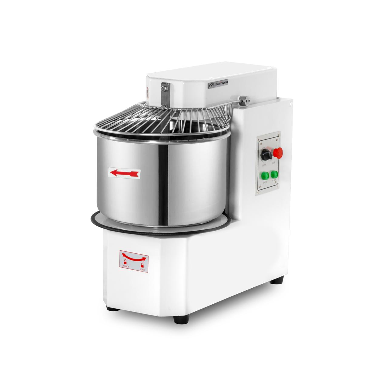Teigknetmaschine - 20 Liter / 18 kg - 2 Geschwindigkeiten - Kessel abnehmbar & Rührwerk aufklappbar - Timerfunktion